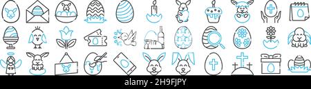 Easter Bunny Icon Set Outline sottile pacchetto collezione vettoriale sfondo trasparente per applicazioni mobili e web design Illustrazione Vettoriale