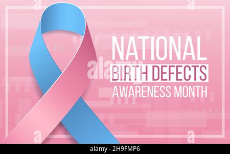 National Birth Defectiveness mese concetto. Banner con nastro rosa e blu e testo. Illustrazione vettoriale. Illustrazione Vettoriale