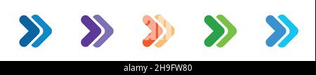 Frecce moderne colorate poste isolate su sfondo bianco. Interfaccia utente e Web. Illustrazione Vettoriale