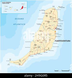 Mappa stradale vettoriale dell'isola delle Canarie Fuerteventura Illustrazione Vettoriale