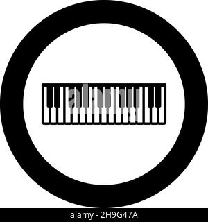 Pianino tasti musica icona sintetizzatore avorio in cerchio nero rotondo colore immagine vettoriale immagine contorno pieno stile semplice Illustrazione Vettoriale
