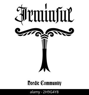 Vecchio design norreno. Immagine stilizzata dell'albero del mondo - Irminsul, dall'antica mitologia europea Illustrazione Vettoriale