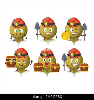 minatori giallo lolipop avvolto carino personaggio mascotte indossare casco. Illustrazione vettoriale Illustrazione Vettoriale
