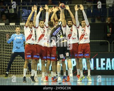 Giocatore di pallamano danese Michael Damgaard SC Magdeburg Handball EHF Stagione della Lega europea 2021-22 SC Magdeburg - BM Logroño la Rioja Foto Stock