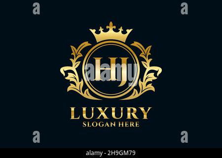 Modello HJ Letter Royal Luxury Logo in Vector art per progetti di branding di lusso e altre illustrazioni vettoriali. Illustrazione Vettoriale