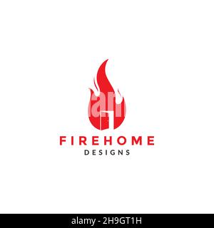 home porta con rosso fuoco logo icona vettore grafico disegno illustrazione idea creativa Illustrazione Vettoriale