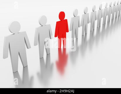 Illustrazione dei concetti di business e individualità. Leadership in team. Persone rosse e bianche. 3d rendering Foto Stock