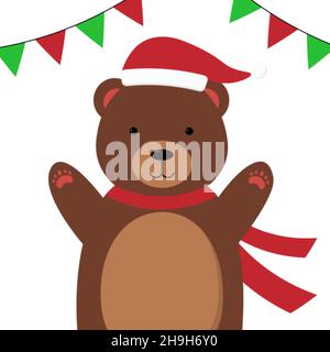 Un carino orso di Natale cartoon con ghirlande Illustrazione Vettoriale
