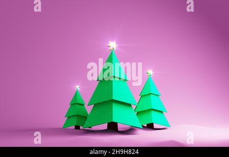 3d cartoon alberi di natale. 3d rendering Foto Stock