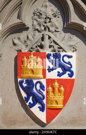 Stemma reale sulla tomba di Eleonora di Castiglia alla cattedrale di Lincoln, Inghilterra. Foto Stock