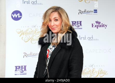 Tracy-Ann Oberman arriva al Whatsonstage Awards 2015 al Cafe de Paris a Londra Foto Stock