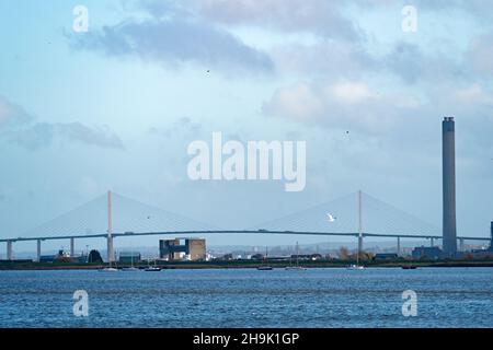 Il ponte della Regina Elisabetta II a Dartford. Dall'Open City Thames Architecture Tour East. Data foto: Sabato 10 novembre 2018. Il credito fotografico dovrebbe essere: Richard Grey/EMPICS Foto Stock