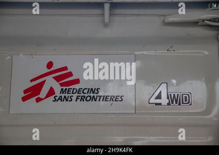 Logo Doctors Without Borders sul veicolo 4WD Foto Stock