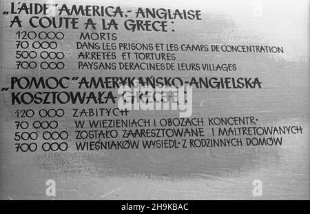 Warszawa, 1948-08-12. Miêdzynarodowa Konferencja M³odzie¿y Pracuj¹cej, 8-14 sierpnia. Uroczyste otwarcie wystawy Œwiatowej Federacji M³odzie¿y Demokratycznej (Federazione Mondiale della Gioventù Democratica) w Muzeum Narodowym. NZ. plakat propagandowy. ka PAP Varsavia, 12 agosto 1948. La Conferenza Internazionale della Gioventù lavorante, 8-14 agosto. Nella foto: Inaugurazione della mostra della Federazione Mondiale della Gioventù Democratica al Museo Nazionale. Nella foto: Un poster di propaganda. ka PAP Foto Stock