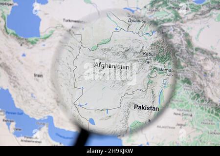 Ostersund, Svezia - Sep 7, 2021: Afganistan su Google Maps sotto una lente d'ingrandimento. L'Afganistan è un paese senza sbocco sul mare all'incrocio tra il centro A. Foto Stock