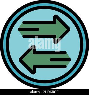 Icona di confronto delle monete con freccia. Contorno freccia moneta confronto vettore icona colore piatto isolato Illustrazione Vettoriale