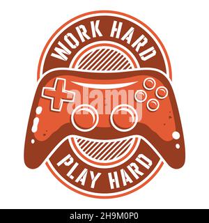 Joystick gamepad game controller e slogan trendy illustrazione vettoriale Illustrazione Vettoriale