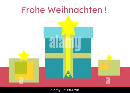 Allegro illustrazione artistica di Natale con albero e saluti tedeschi: Frohe Weihnachten Foto Stock