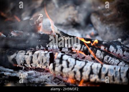 Primo piano di carbone e cenere di legno. Può essere utilizzato come sfondo Foto Stock