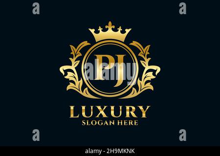 Modello di logo PJ Letter Royal Luxury in grafica vettoriale per progetti di branding di lusso e altre illustrazioni vettoriali. Illustrazione Vettoriale