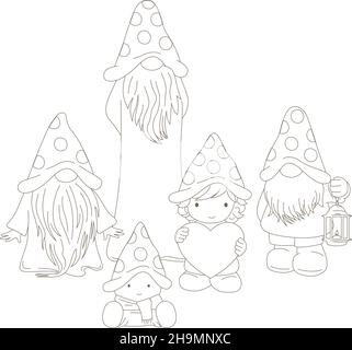 gnomes funghi Illustrazione Vettoriale