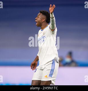 Estadio Santiago Bernabeu, Madrid, Spagna. 7 Dic 2021. Champions League Football, Real Madrid CF versus Inter Milan; Vinicius of Real Madrid Credit: Action Plus Sports/Alamy Live News Foto Stock