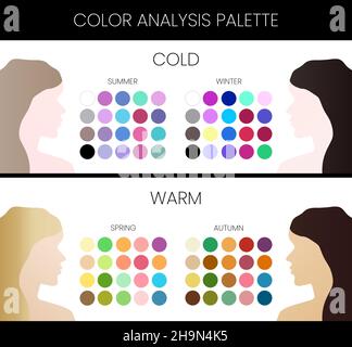 Grafico stagionale di analisi del colore per consulenti di immagini con i tipi Inverno, Estate, Primavera e Autunno Illustrazione Vettoriale