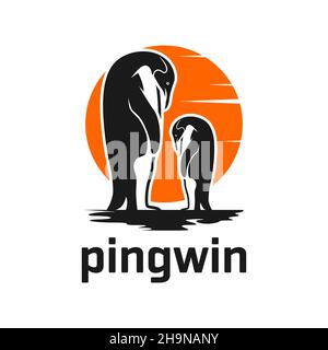 disegno del logo del pinguino e del sole Foto Stock