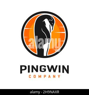 disegno del logo del pinguino e del sole Foto Stock