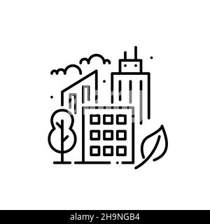 Icona della città sostenibile. Stile di vita urbano verde alternativo. Icona pixel Perfect, modificabile Illustrazione Vettoriale