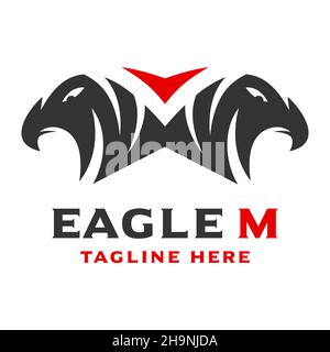 Logo 2 iniziali della testa dell'aquila M la tua azienda Foto Stock
