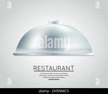 Ristorante cloche vassoio per alimenti per servire piatto unico ristorante menu design formato di modello illustrazione vettoriale Illustrazione Vettoriale