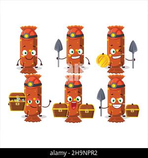 minatori arancio lungo caramella pacchetto carino personaggio mascotte indossare casco. Illustrazione vettoriale Illustrazione Vettoriale
