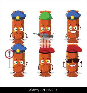 Un ufficiale di polizia dedicato di arancione pacchetto caramella stile mascotte design. Illustrazione vettoriale Illustrazione Vettoriale