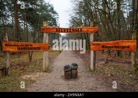 Berlino, Germania. 07th Dic 2021. L'ingresso alla palude del lago del Diavolo. Credit: Gerald Matzka/dpa/Alamy Live News Foto Stock