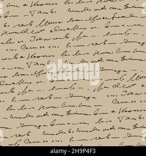 Testo astratto scritto a mano, pattern vettoriale senza giunture, script vettoriale monocromatico isolato su sfondo beige Illustrazione Vettoriale