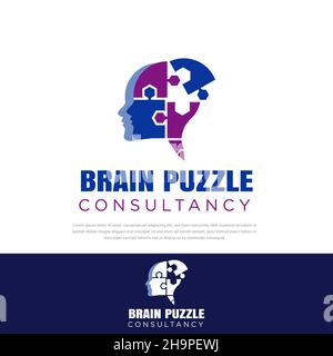 Brain logo matita puzzle testa umana illustrazione, modello di disegno, simbolo, cervello icona Illustrazione Vettoriale