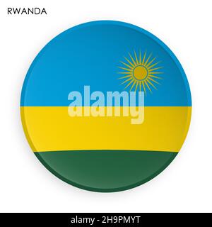 Icona della bandiera DEL RUANDA in stile neomorfismo moderno. Pulsante per applicazioni mobili o Web. Vettore su sfondo bianco Illustrazione Vettoriale