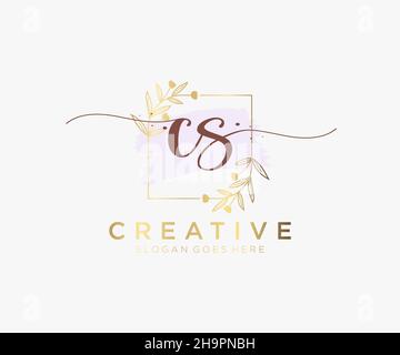 LOGO CS femminile. Utilizzabile per la natura, salone, centro benessere, cosmetici e loghi di bellezza. Elemento modello di disegno con logo a vettore piatto. Illustrazione Vettoriale