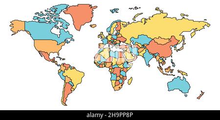 Mappa semplificata Smooth Border World Illustrazione Vettoriale