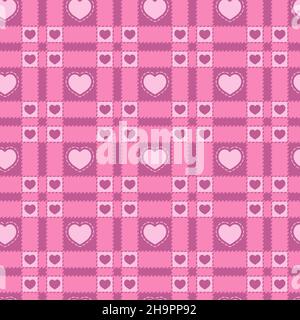 Modello senza cuciture con cuore rosa e plaid. Sfondo vettoriale. Illustrazione Vettoriale