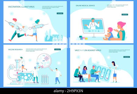 Set di modelli di pagine web di Landing per la ricerca di laboratorio e lo sviluppo scientifico. Tiny People scienziati che lavorano in Scienza ricercando il laboratorio Vector i Illustrazione Vettoriale