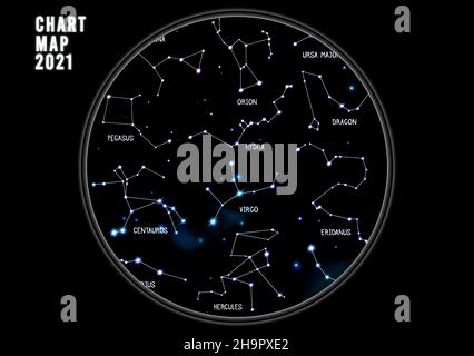 Illustrazione del cielo notturno costellazione celeste stelle mappa grafico Foto Stock