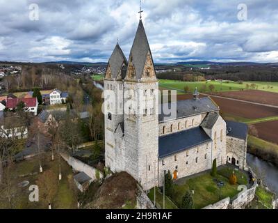 Chiesa di San Lucentio a Dietkirchen sopra il Lahn, vicino Limburg an der Lahn, Assia, Germania Foto Stock