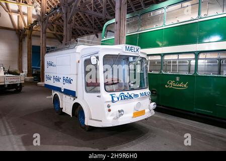 Vecchio carretto da latte, Museo Egeskov slot, Castello Egeskov, Kvaendrup, Fyn, Funen, Danimarca Foto Stock