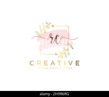 Logo RC femminile. Utilizzabile per la natura, salone, centro benessere, cosmetici e loghi di bellezza. Elemento modello di disegno con logo a vettore piatto. Illustrazione Vettoriale