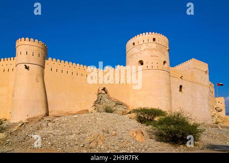 Forte più grande in Oman, Forte di Nakhl dal periodo pre-islamico, Nakhl, Oman Foto Stock