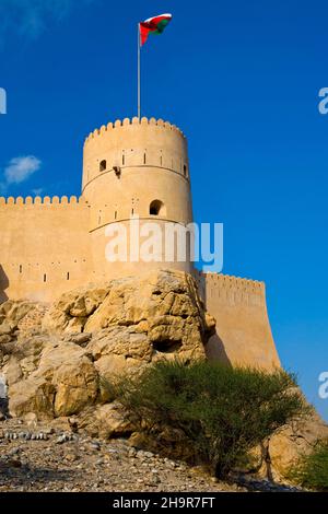 Forte più grande in Oman, Forte di Nakhl dal periodo pre-islamico, Nakhl, Oman Foto Stock