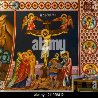 Crocifissione di Cristo, Cattedrale bizantina di Minas con affreschi colorati, Heraklion Foto Stock