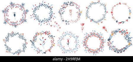 Accogliente corona di Natale di fiori e foglie. Fiori botanici per il vostro design. Corona floreale scandinava. Decorazione invernale. Illustrazione vettoriale. Illustrazione Vettoriale